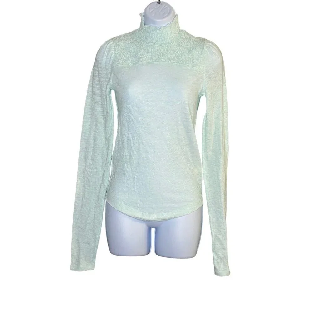 Free People Womens Caroline Gathered Mock‎ Turtleneck in Aqua Size Small
